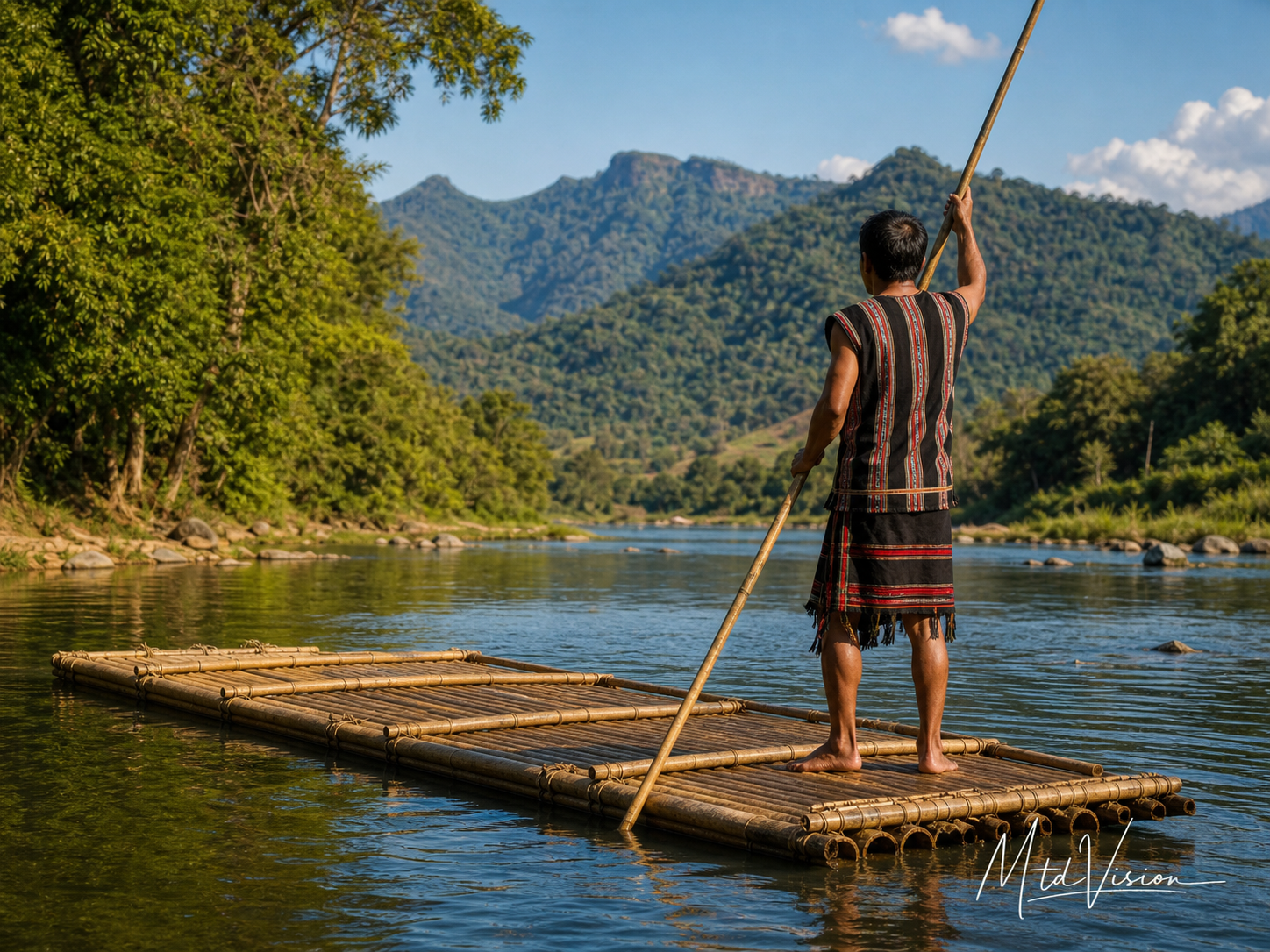 Bamboo raft.