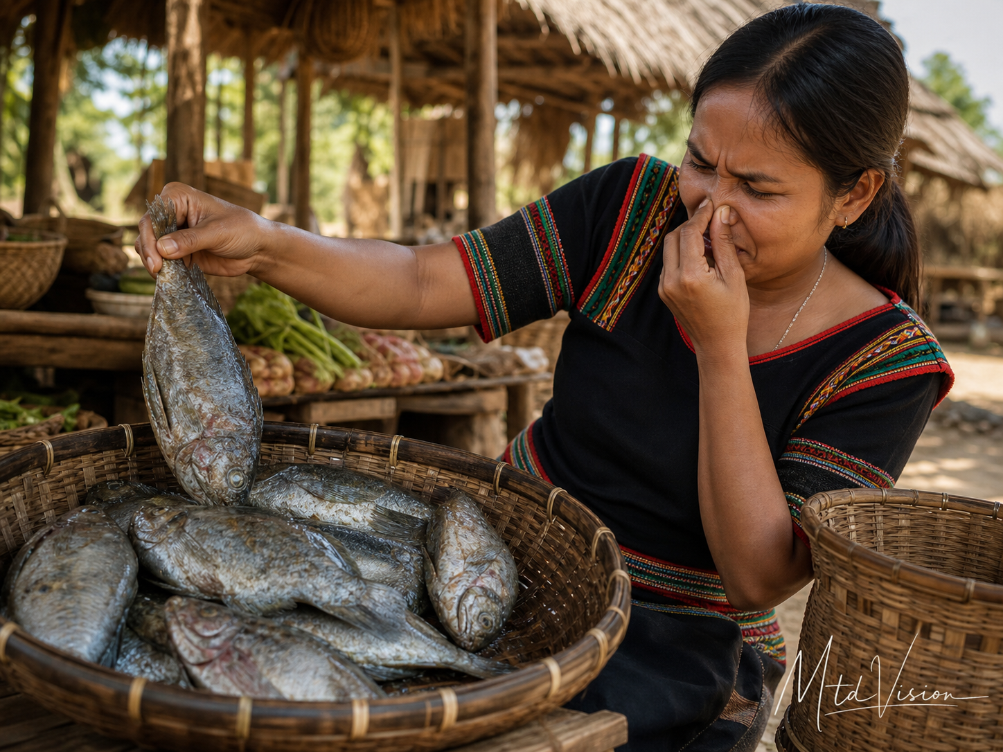 Bad smell or stink, especially a fishy smell.