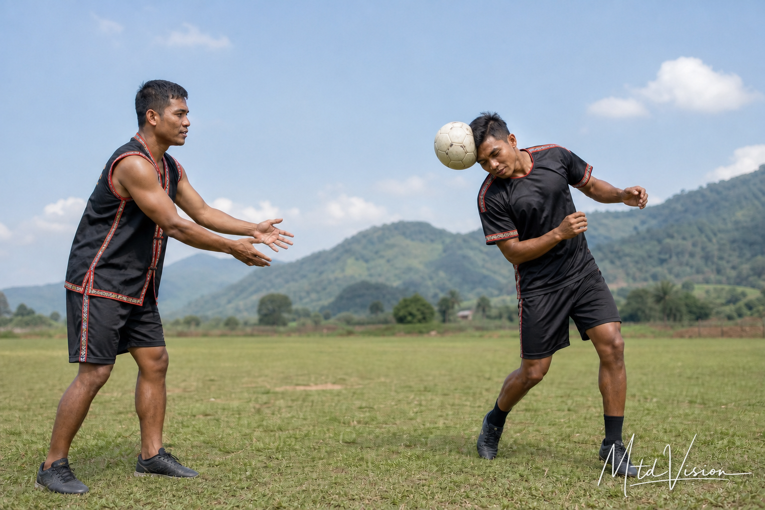 To make someone hit the ball with one side of the head in soccer.