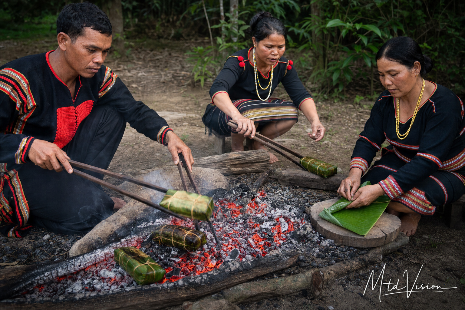 bi ăm: to roast on or under hot coals, plural.