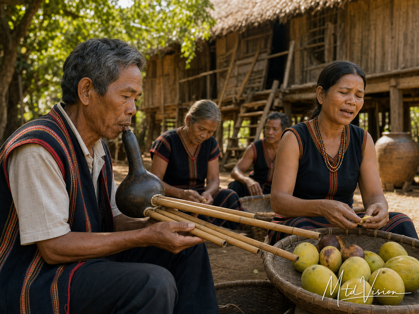 Musical instrument made from bamboo and squash.
