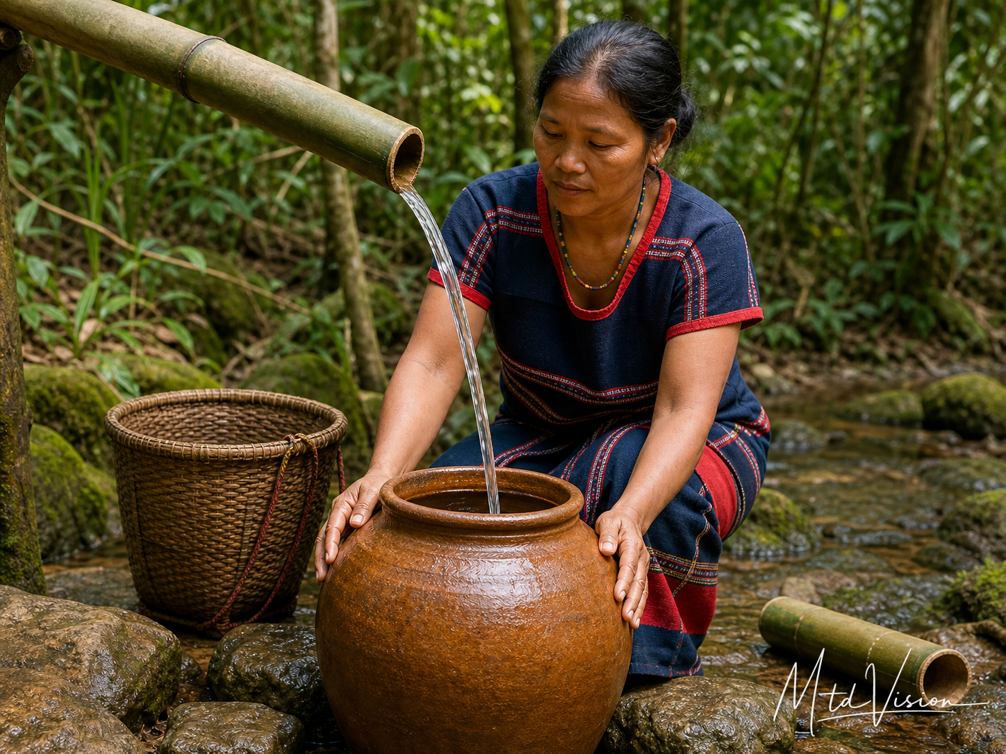 Describes continuous flowing or pouring.