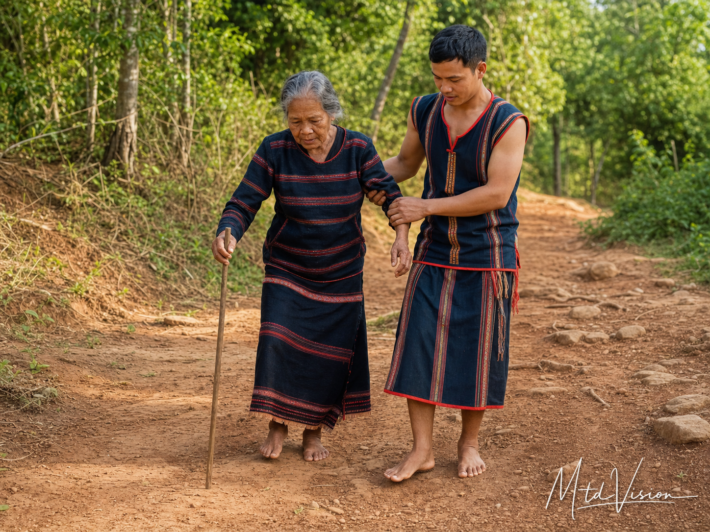 bi čhuang: To help step; to help walk.