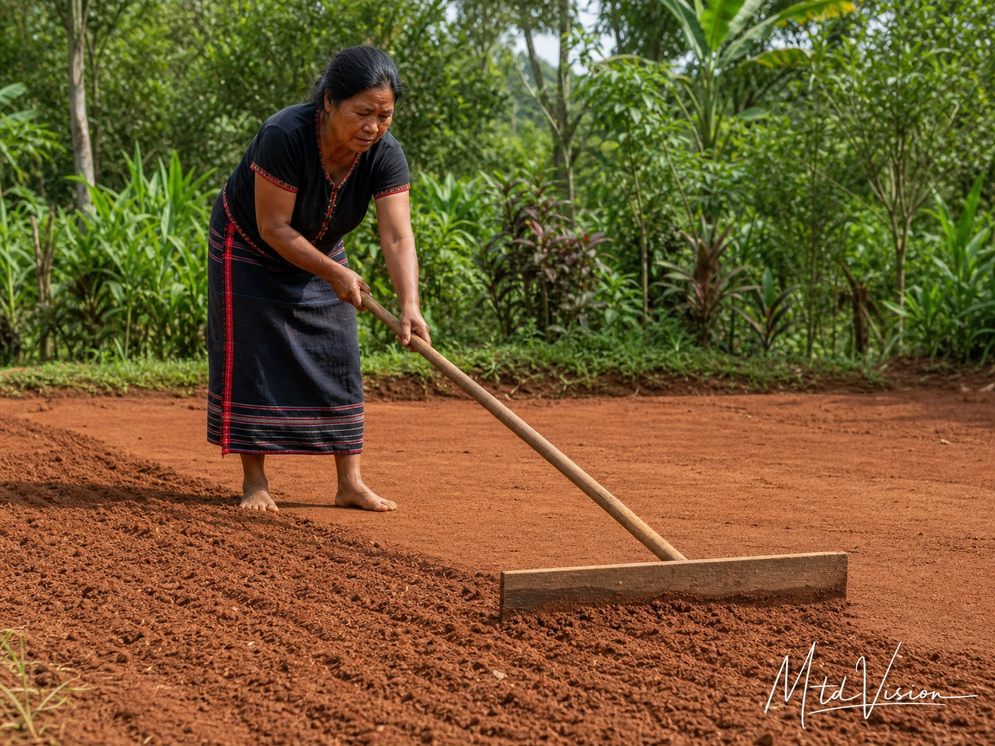 bi dap: To flatten or level land or sand.