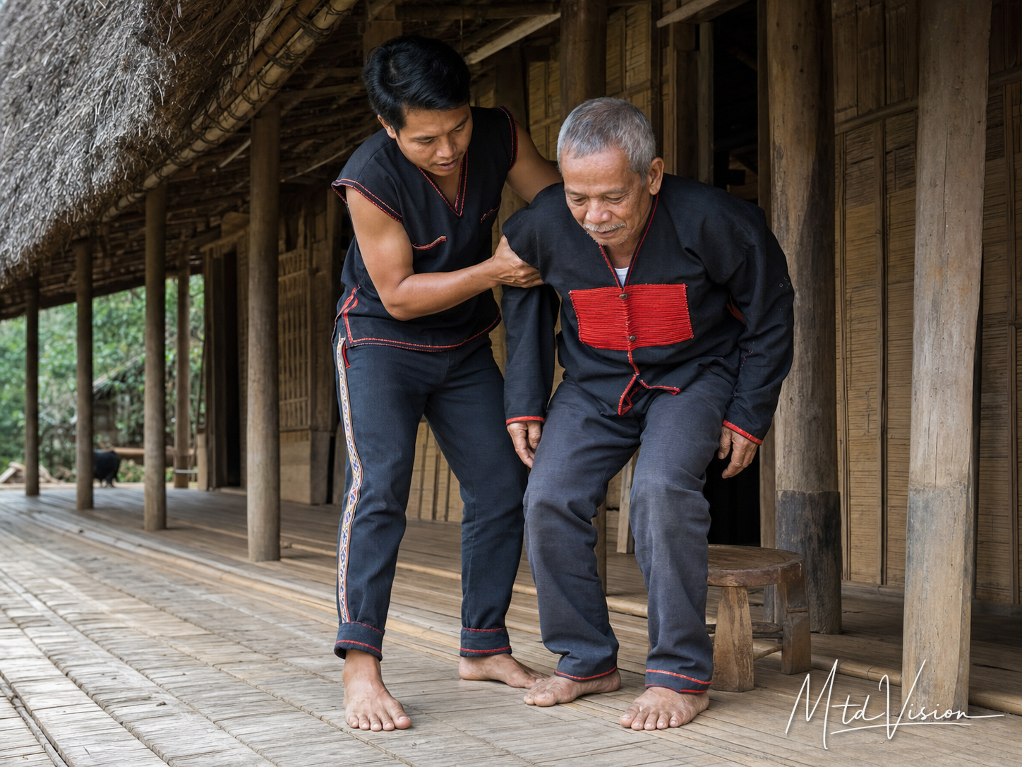bi dơ̌ng: To make someone stand up.