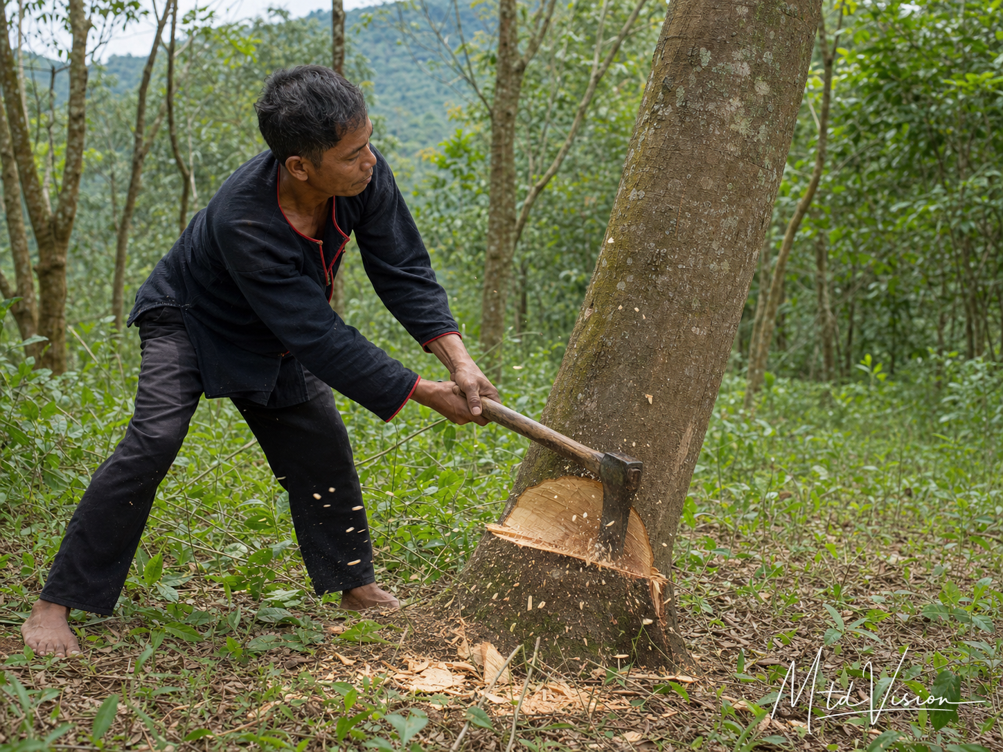 To cut down or fell a tree.